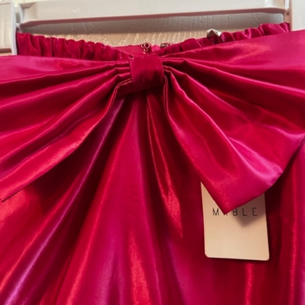 NWT Mable Vibrant Pink Bow Mini Strapless Satin Tulle Dress Medium Game Day - Picture 2 of 10